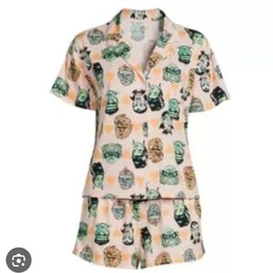 Halloween Peach Graphic Sleep Short Set with Green & Black Motif